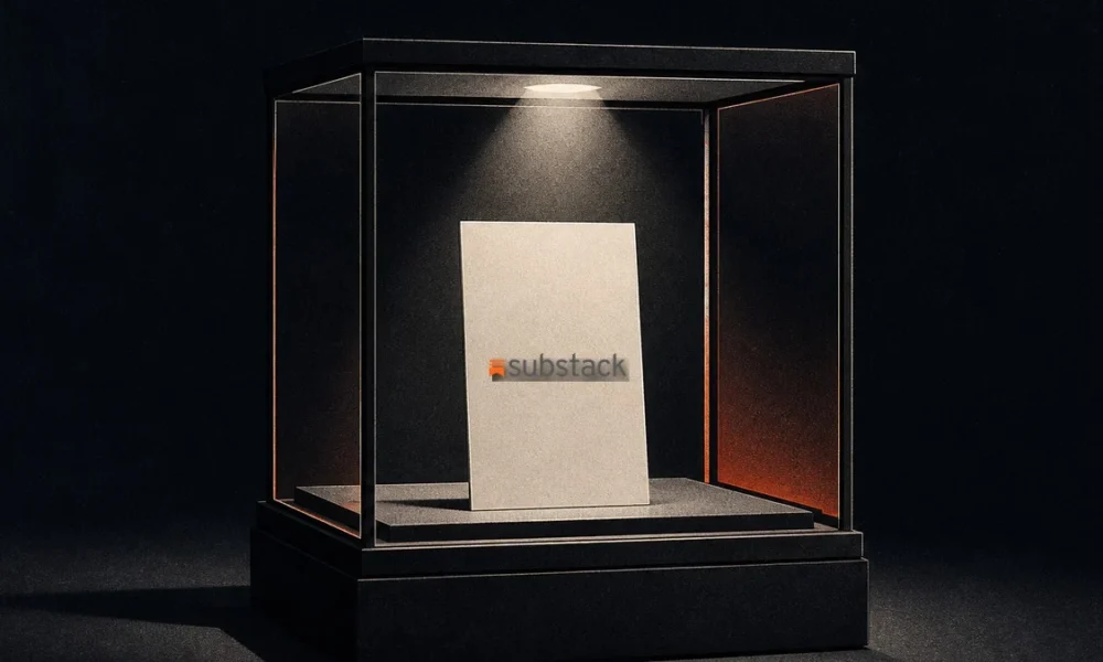 Illustration (object family): the Substack mark in a constructed object scene