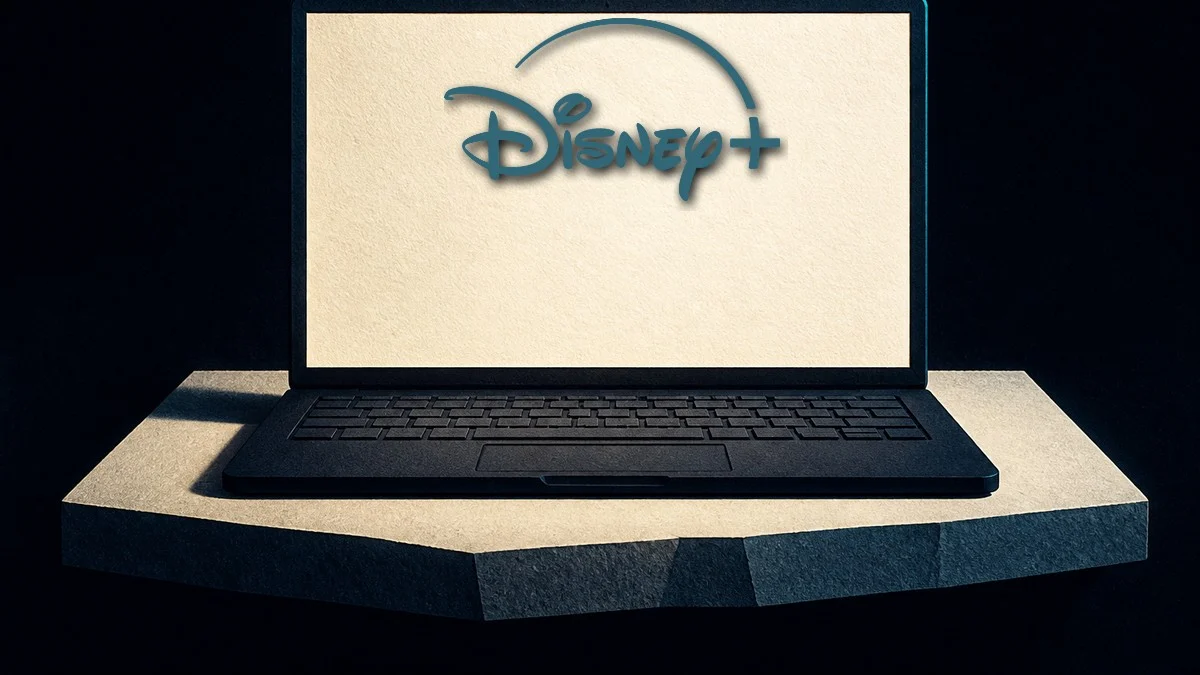 Disney+, device illustration - Parasocial Magazine Illustration (device family): the Disney+ mark in a constructed device scene